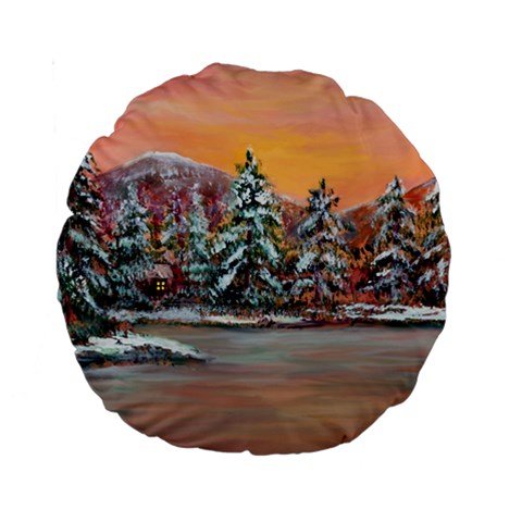  Jane s Winter Sunset   by Ave Hurley of ArtRevu ~ Standard 15  Premium Round Cushion  from ZippyPress Front