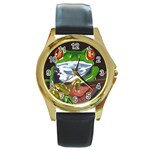 Tree Frog Round Gold Metal Watch