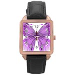 Purple Awareness Butterfly Rose Gold Leather Watch 