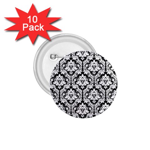 White On Black Damask 1.75  Button (10 pack) from ZippyPress Front