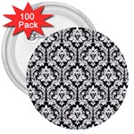 White On Black Damask 3  Button (100 pack)