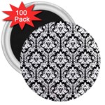 White On Black Damask 3  Button Magnet (100 pack)