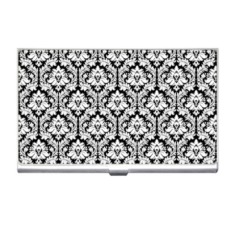 White On Black Damask Business Card Holder from ZippyPress Front