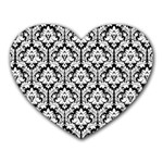 White On Black Damask Mouse Pad (Heart)