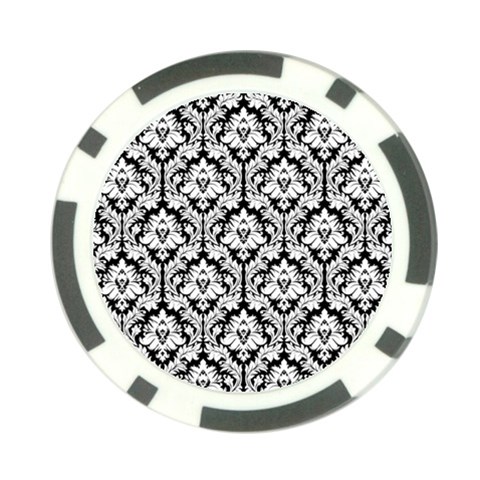 White On Black Damask Poker Chip from ZippyPress Front