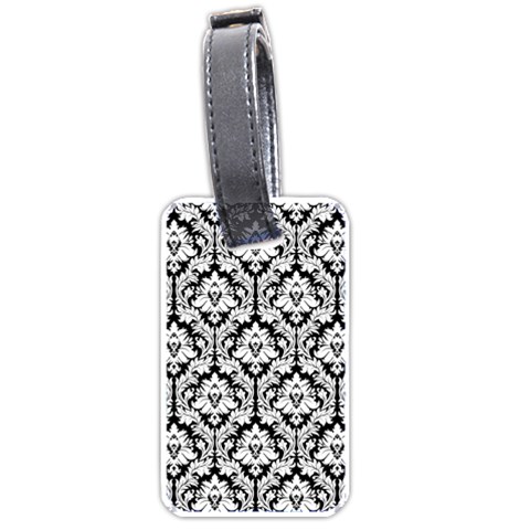 White On Black Damask Luggage Tag (One Side) from ZippyPress Front