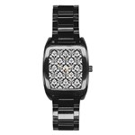 White On Black Damask Stainless Steel Barrel Watch