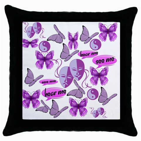 Invisible Illness Collage Black Throw Pillow Case from ZippyPress Front