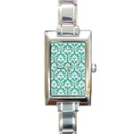 White On Emerald Green Damask Rectangular Italian Charm Watch