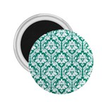 White On Emerald Green Damask 2.25  Button Magnet