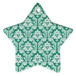 White On Emerald Green Damask Star Ornament