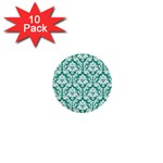 White On Emerald Green Damask 1  Mini Button (10 pack)