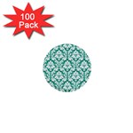 White On Emerald Green Damask 1  Mini Button (100 pack)