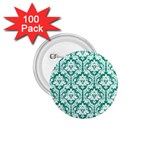 White On Emerald Green Damask 1.75  Button (100 pack)