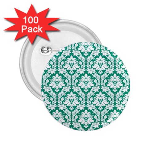 White On Emerald Green Damask 2.25  Button (100 pack) from ZippyPress Front