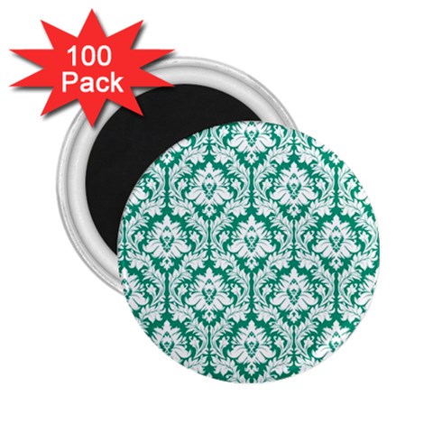 White On Emerald Green Damask 2.25  Button Magnet (100 pack) from ZippyPress Front