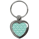 White On Emerald Green Damask Key Chain (Heart)