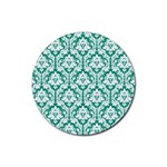 White On Emerald Green Damask Drink Coasters 4 Pack (Round)