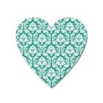 White On Emerald Green Damask Magnet (Heart)
