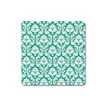White On Emerald Green Damask Magnet (Square)