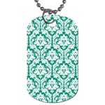 White On Emerald Green Damask Dog Tag (Two-sided) 
