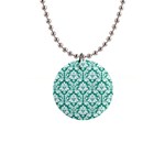Emerald Green Damask Pattern 1  Button Necklace