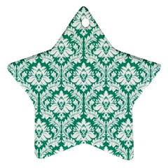 White On Emerald Green Damask Star Ornament (Two Sides) from ZippyPress Back