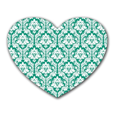 White On Emerald Green Damask Mouse Pad (Heart) from ZippyPress Front