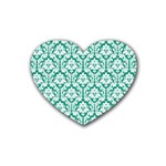 White On Emerald Green Damask Drink Coasters 4 Pack (Heart) 