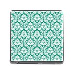 White On Emerald Green Damask Memory Card Reader with Storage (Square)