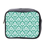 Emerald Green Damask Pattern Mini Toiletries Bag (Two Sides)