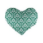 Emerald Green Damask Pattern Standard 16  Premium Heart Shape Cushion 