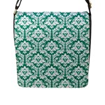 Emerald Green Damask Pattern Flap Closure Messenger Bag (L)