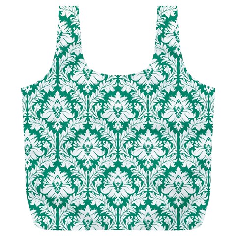 Emerald Green Damask Pattern Full Print Recycle Bag (XL) from ZippyPress Front