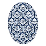 White On Blue Damask Oval Ornament