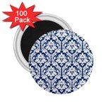 White On Blue Damask 2.25  Button Magnet (100 pack)