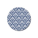 White On Blue Damask Drink Coasters 4 Pack (Round)