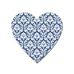 White On Blue Damask Magnet (Heart)
