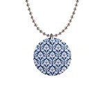 White On Blue Damask Button Necklace
