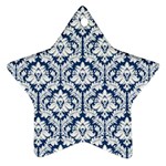 White On Blue Damask Star Ornament (Two Sides)