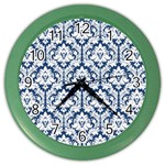 White On Blue Damask Wall Clock (Color)
