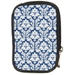 White On Blue Damask Compact Camera Leather Case
