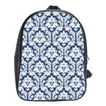 White On Blue Damask School Bag (Large)
