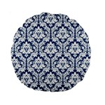 Navy Blue Damask Pattern Standard 15  Premium Round Cushion 