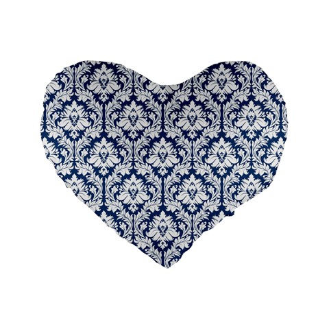 Navy Blue Damask Pattern Standard 16  Premium Heart Shape Cushion  from ZippyPress Front