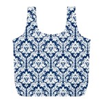 Navy Blue Damask Pattern Full Print Recycle Bag (L)