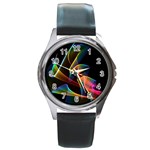 Crystal Rainbow, Abstract Winds Of Love  Round Leather Watch (Silver Rim)