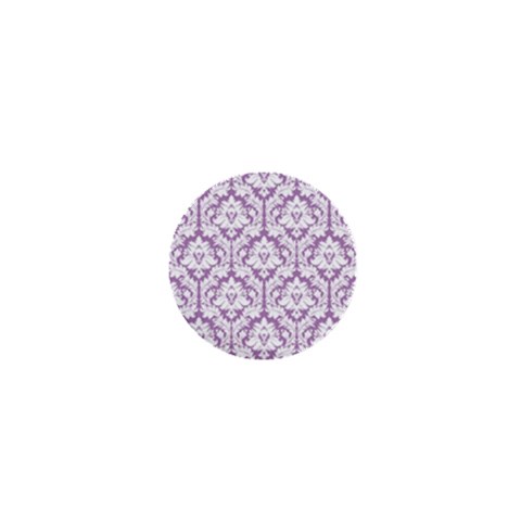 White On Lilac Damask 1  Mini Button Magnet from ZippyPress Front