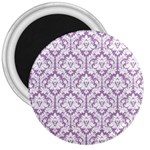 White On Lilac Damask 3  Button Magnet