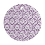 White On Lilac Damask Round Ornament
